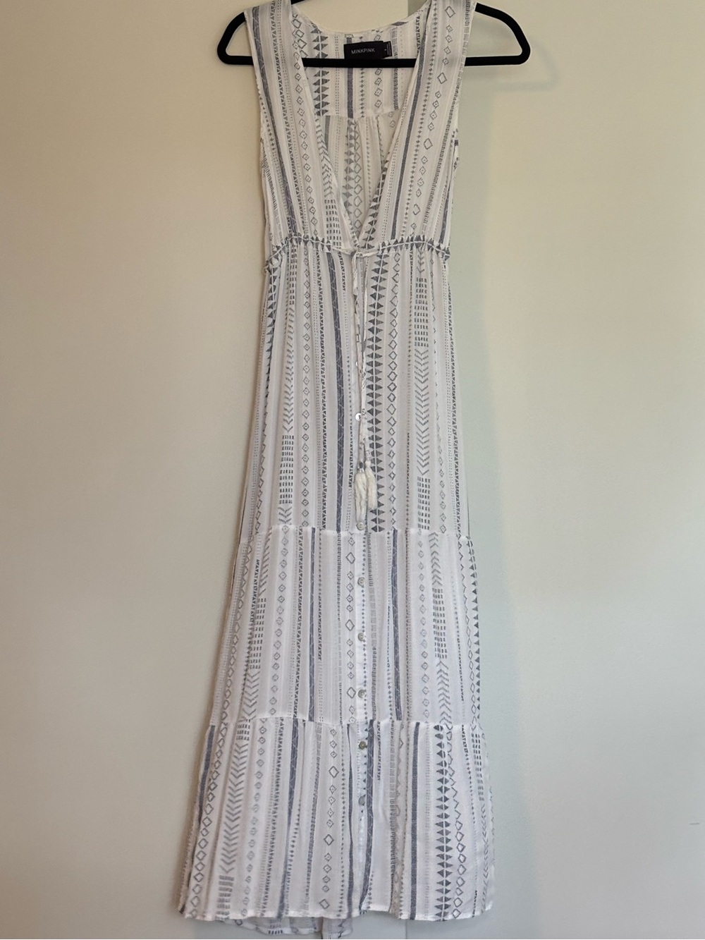 MINKPINK White Maxi Dress with Gray Tribal Stripes